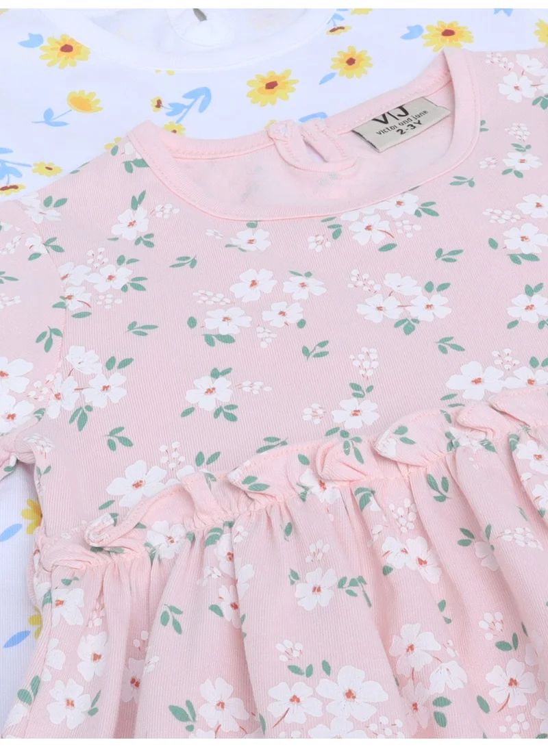 Victor And Jane Pack Of 2 Girls Daisy Print Cotton Dress – Short Sleeve Summer Daywear for Women | Best Price UAE