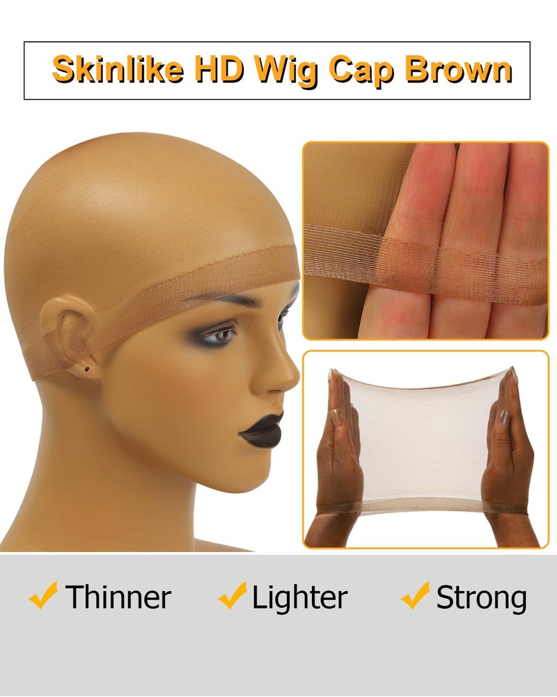 BEEOS Brown SKINLIKE HD Wig Cap, 12 Pieces Ultra-thin Invisible Stretchy Stocking Caps for Lace Front Wigs, Breathable Wig Caps for Women - Image 4