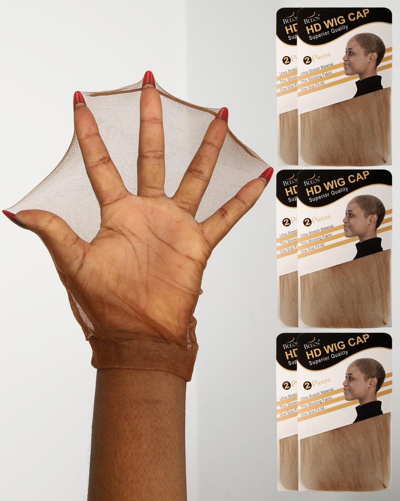BEEOS Brown SKINLIKE HD Wig Cap, 12 Pieces Ultra-thin Invisible Stretchy Stocking Caps for Lace Front Wigs, Breathable Wig Caps for Women - Image 1