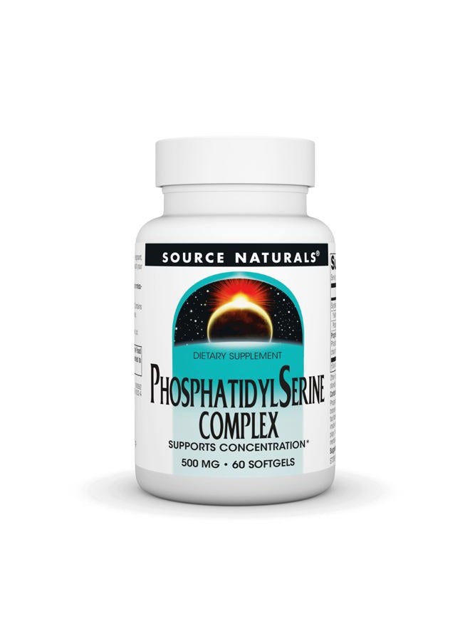 Source Naturals Phosphatidyl Serine Complex Stablilized Enzyme Supplement 500mg - 100% Pure - 60 Softgels - Image 1