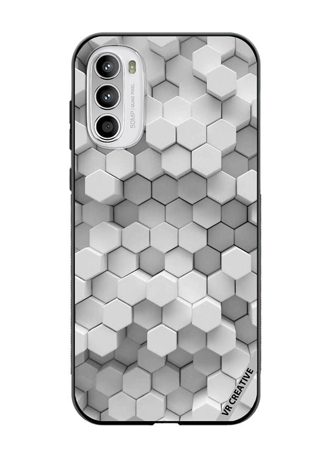 VR CREATIVE Protective Case Cover For Motorola Moto G82 3D Gray White Honeycombs Brick Wall Stairway Decoration Design Multicolour - Image 1