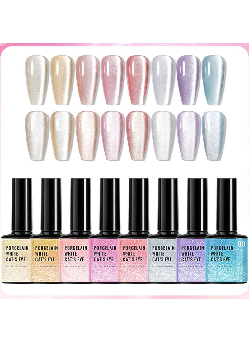 CMGTYYD 8 Pcs Glitter Holographic Nail Polish, Quick Dry Nail Polish Gel Set, Glitter Cat Eye Gel Nail Polish, High Glossy Sparkle Shiny Nail Gel, Shiny DIY Nail Polish  - Image 1