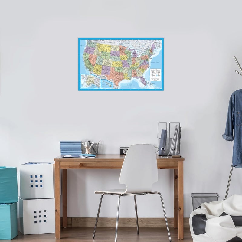 2 Pack - Laminated World Map & US Map Poster Set - Wall Chart Map of the World & United States - Made in the USA [Light Blue] - Image 5