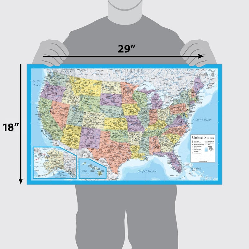 2 Pack - Laminated World Map & US Map Poster Set - Wall Chart Map of the World & United States - Made in the USA [Light Blue] - Image 3