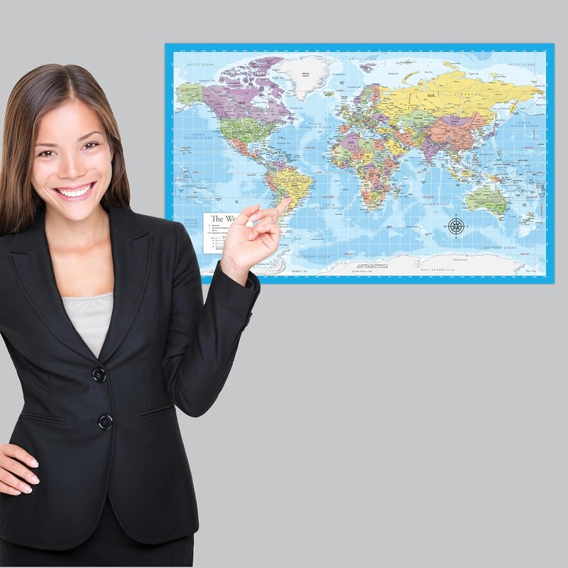 2 Pack - Laminated World Map & US Map Poster Set - Wall Chart Map of the World & United States - Made in the USA [Light Blue] - Image 4