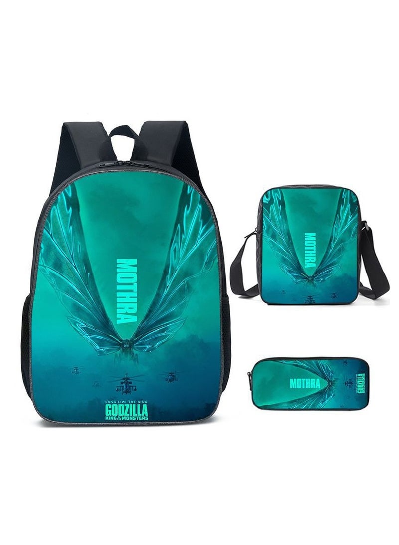 Godzilla Children's leisure load reducing large capacity printed backpack for elementary school students, 3-piece set - Image 1