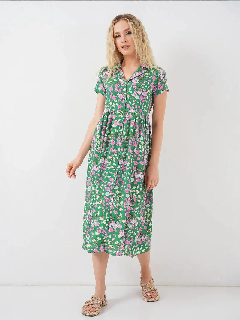 BIG DART BDART Floral Midi Dress with Shirt Collar