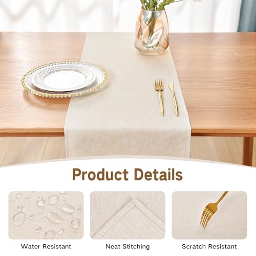 Nacuci Farmhouse Rustic Table Runner Neutral Faux Linen Table Runners Water Resistant Table Runner 48 inches Long for Living Room Dresser Bedroom Kitchen Dining Party 13x48 Inch - Image 3