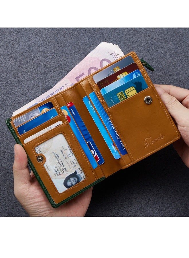 دانتي محفظة رجالية من الجلد الطبيعي بسحاب وسعة كبيرة وفتحات متعددة للبطاقات، محفظة عمودية باللون الأخضر والبني - Image 3