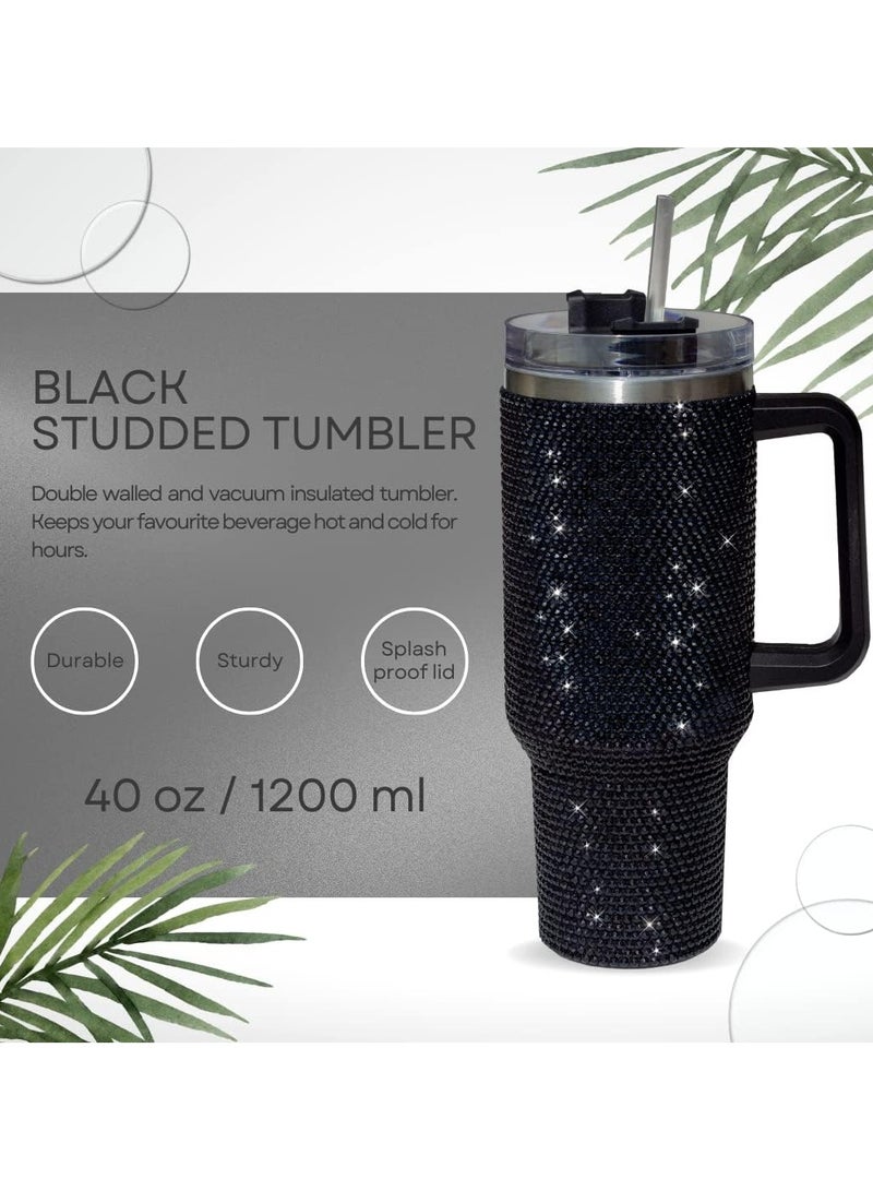 AROAQ 40 Oz Tumbler With Handle Studded Lid and Straw Insulated Stainless Steel Double Wall Water Cup Travel Mug Water Bottle Tumblr For Women (40 oz 1200 ml) - Image 2