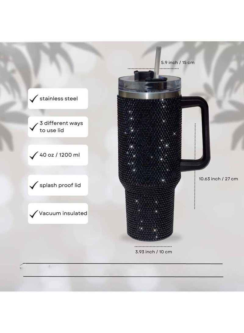 AROAQ 40 Oz Tumbler With Handle Studded Lid and Straw Insulated Stainless Steel Double Wall Water Cup Travel Mug Water Bottle Tumblr For Women (40 oz 1200 ml) - Image 3