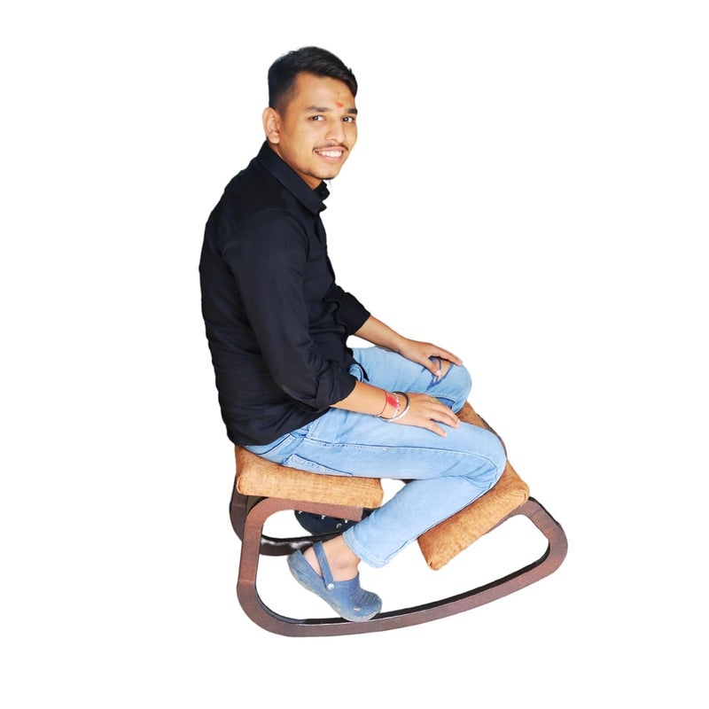 AR Brother's AR Brothers Ergonomic Kneeling Chair Rocking Office Chair Adjustable Stool Knee Chair Posture Chair Wooden Desk Chair Ergonomic Chair for Home Office Office Chair for Back Pain - Image 5
