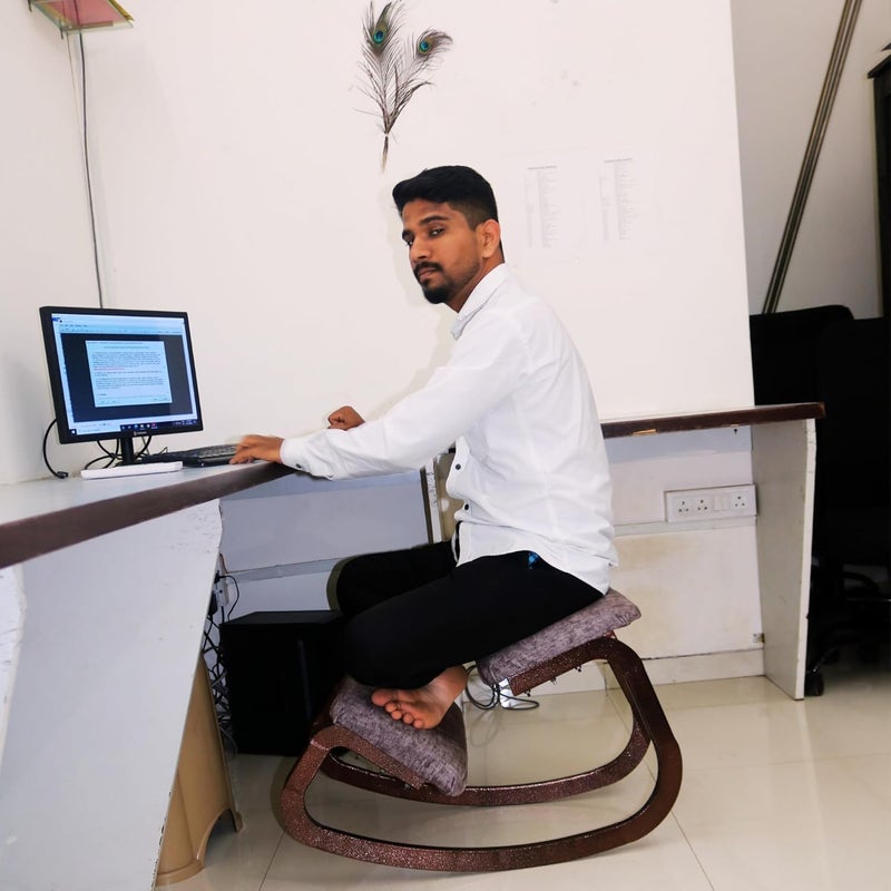 AR Brother's AR Brothers Ergonomic Kneeling Chair Rocking Office Chair Adjustable Stool Knee Chair Posture Chair Wooden Desk Chair Ergonomic Chair for Home Office Office Chair for Back Pain - Image 2