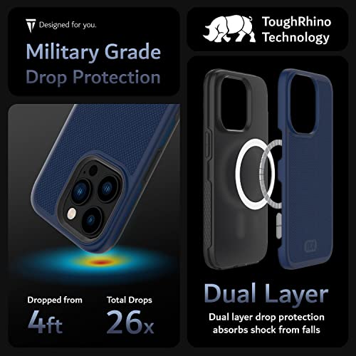 TUDIA MergeGrip Case for iPhone 14 Pro MagSafe Compatible - Slim with Non-Slip Design for Easy Grip, Military Grade [4ft Drop Tested 26x] Dual Layer and Raised Edges for Protection - Indigo Blue - Image 3