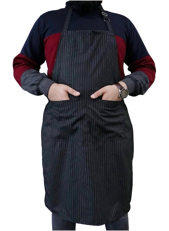 YANEK YANEK Kitchen Long Apron Stripe | Unisex Chef Kitchen Adjustable Bib Apron with Pockets & Adjustable Buckle | Ideal for Home, Restaurant, Cafe, Hotel, Bakery, Salon  - Image 4