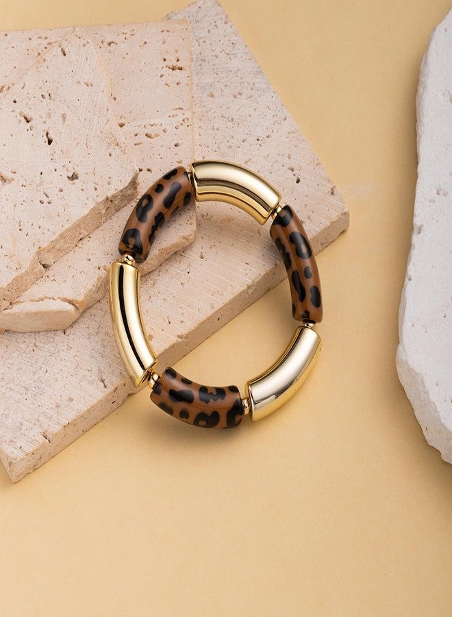 Izpack Leopard Stretch Bangle Bracelet for Women Acrylic Boho Accessory Wrist Bangle Bracelets Fashion Jewelry for Mother (Brown) - Image 5