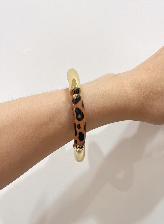 Izpack Leopard Stretch Bangle Bracelet for Women Acrylic Boho Accessory Wrist Bangle Bracelets Fashion Jewelry for Mother (Brown) - Image 3
