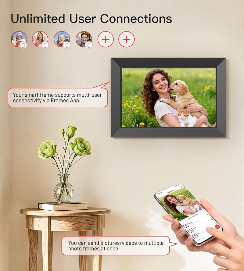 بيجاسو إطار صور رقمي WiFi بحجم 10.1 بوصة من Frameo، شاشة IPS عالية الدقة 1280x800 تعمل باللمس، ذاكرة 32 جيجابايت، دوران تلقائي، قابل للتثبيت على الحائط، مشاركة الصور/الفيديو عبر تطبيق Frameo من أي مكان، عبوة من 3 قطع - Image 5