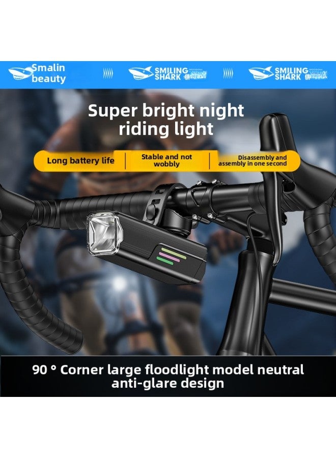 Loquat Highlight Portable Easy To Disassemble Riding Light Outdoor Riding Equipment Mountain Bike Light Control Induction Live Night Riding Light-Color:Qx-d436 Black-top Buckle - Image 2
