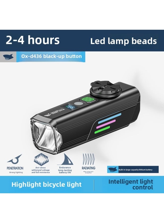 Loquat Highlight Portable Easy To Disassemble Riding Light Outdoor Riding Equipment Mountain Bike Light Control Induction Live Night Riding Light-Color:Qx-d436 Black-top Buckle - Image 1