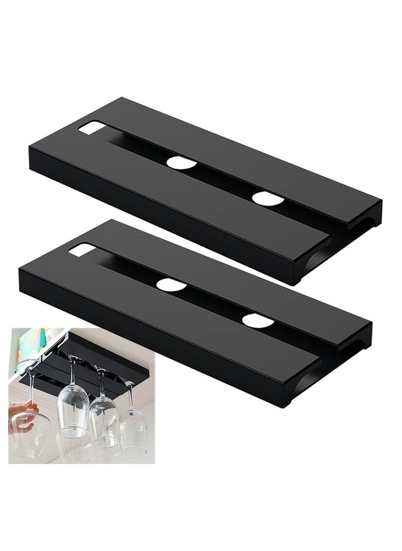 Y&D 2 Pack Glass Rack Under Cabinet Stemware Holder Glasses Storage Hanger Self-adhesive Plastic Organizer  - Image 1