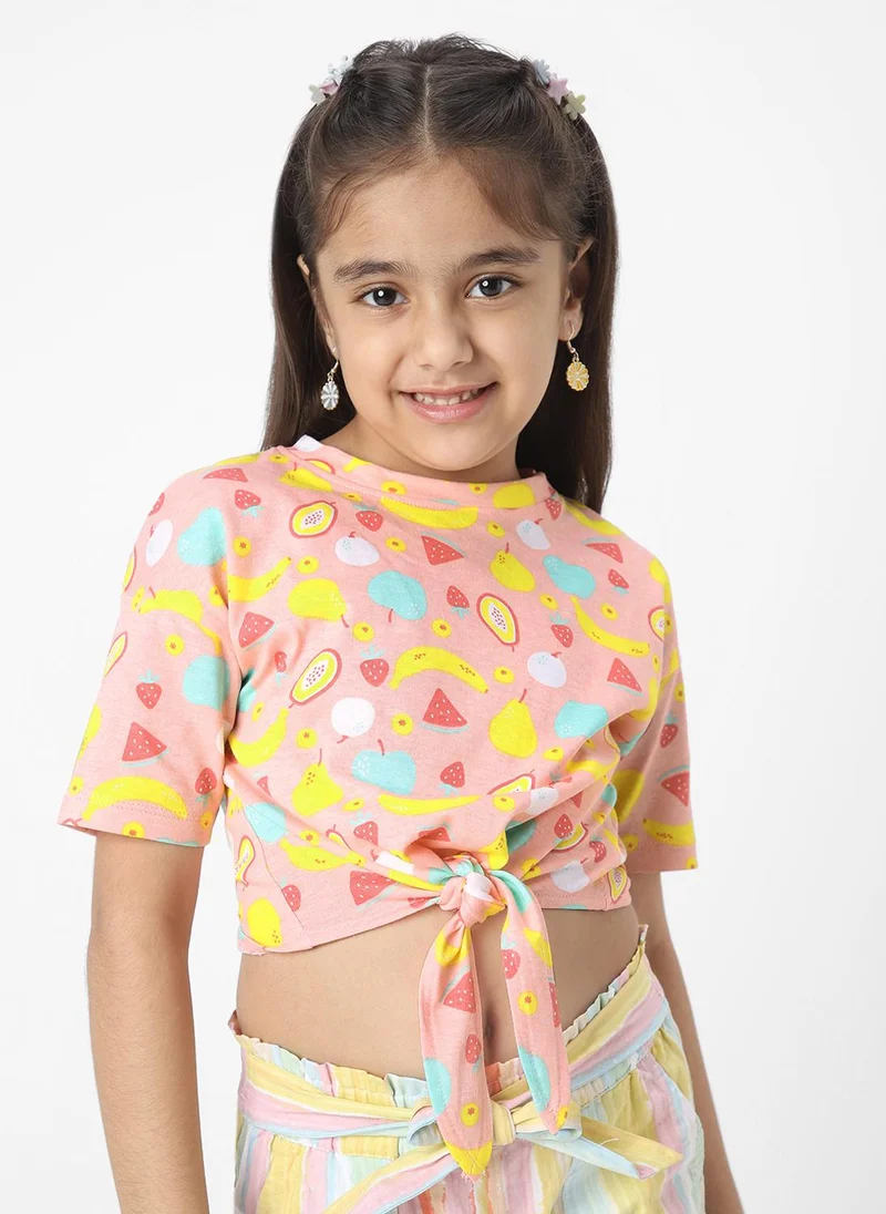 Nautinati  Nautinati Girls' Cotton Fruit Punch Printed Crop Top With Front Knot  | Best Price UAE