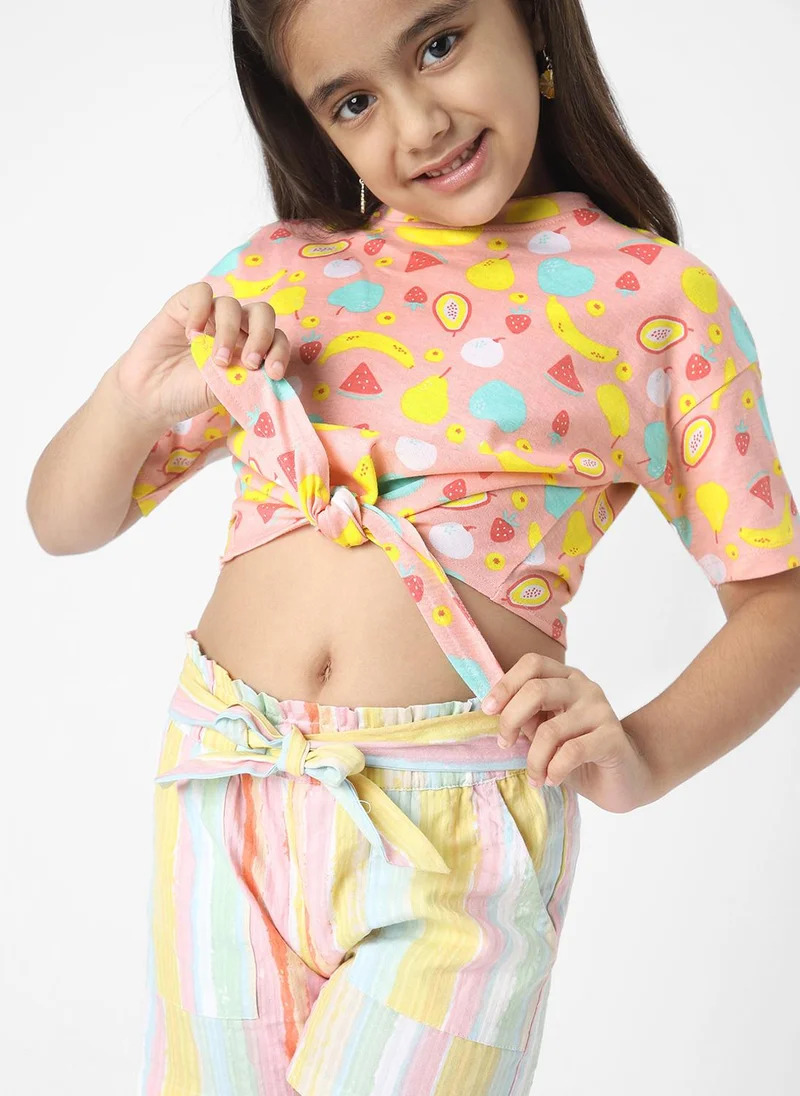 Nautinati  Nautinati Girls' Cotton Fruit Punch Printed Crop Top With Front Knot  | Best Price UAE