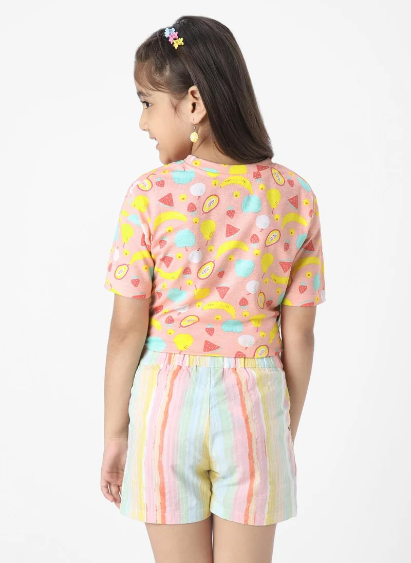 Nautinati  Nautinati Girls' Cotton Fruit Punch Printed Crop Top With Front Knot  | Best Price UAE