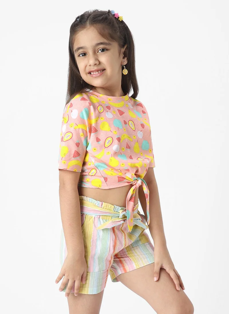 Nautinati  Nautinati Girls' Cotton Fruit Punch Printed Crop Top With Front Knot  | Best Price UAE