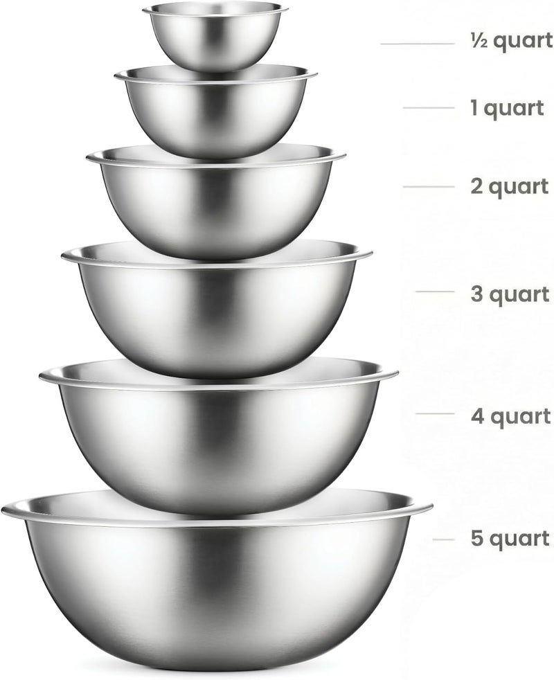 FINEDINE Stainless Steel Mixing Bowls by (Set of 6) Polished Mirror Finish Nesting Bowls Ã'¾, 1.5,3,4,5 and 8 Quart - Cooking Supplies by - Image 2