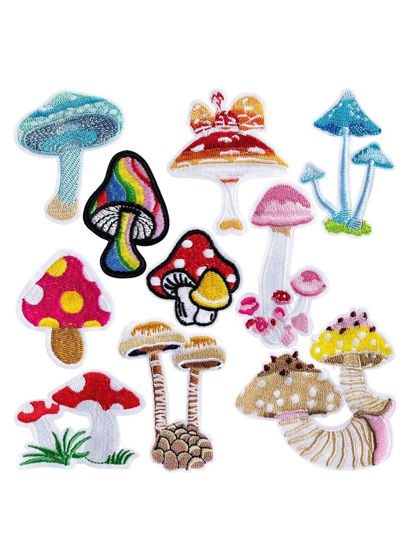 Mushroom Patches Iron on for Clothing, Mini Mushroom Stickers Nature Patches Suitable for Clothes Dress Hat Pants Shoes Curtain, DIY Mushroom Embroidery Patch Sewing Craft Decoration 10Pcs  - Image 1