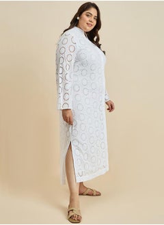 Femmella Textured Cotton Schiffli Shirt Maxi Dress by Styli  - Image 2