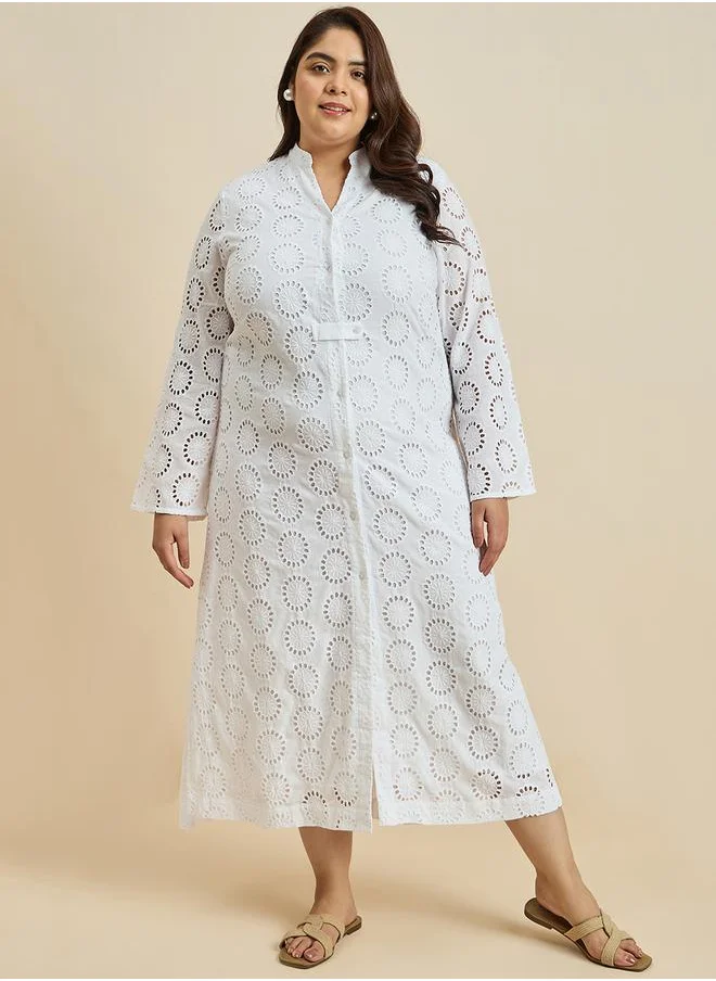 Femmella Textured Cotton Schiffli Shirt Maxi Dress