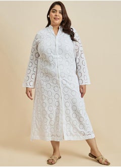 Femmella Textured Cotton Schiffli Shirt Maxi Dress by Styli  - Image 1