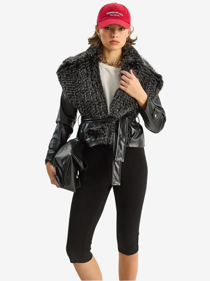 بيانكو لوتشي جاكيت جلد صناعي من لوكسي بياقة فرو صناعي