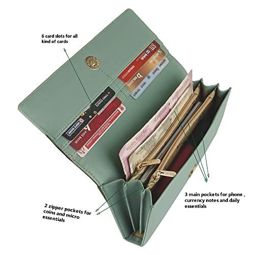 ALSU Women's Light Green Hand Wallet Clutch Vegan Leather | 6 Cards Slots| Phone Pocket_irf-004blugrn - Image 5
