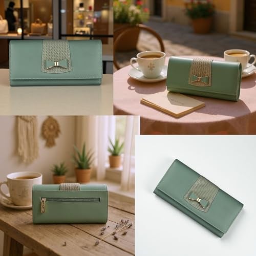 ALSU Women's Light Green Hand Wallet Clutch Vegan Leather | 6 Cards Slots| Phone Pocket_irf-004blugrn - Image 4