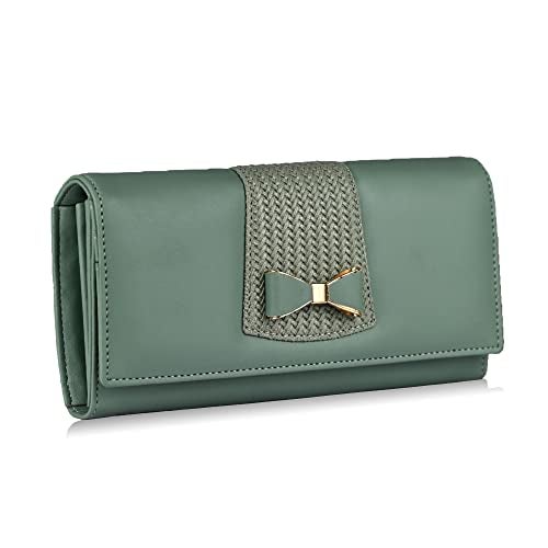 ALSU Women's Light Green Hand Wallet Clutch Vegan Leather | 6 Cards Slots| Phone Pocket_irf-004blugrn - Image 1