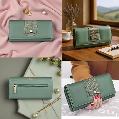 ALSU Women's Light Green Hand Wallet Clutch Vegan Leather | 6 Cards Slots| Phone Pocket_irf-004blugrn - Image 2
