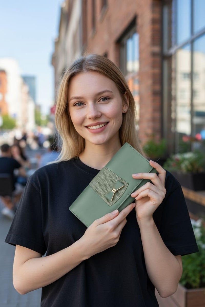 ALSU Women's Light Green Hand Wallet Clutch Vegan Leather | 6 Cards Slots| Phone Pocket_irf-004blugrn - Image 3