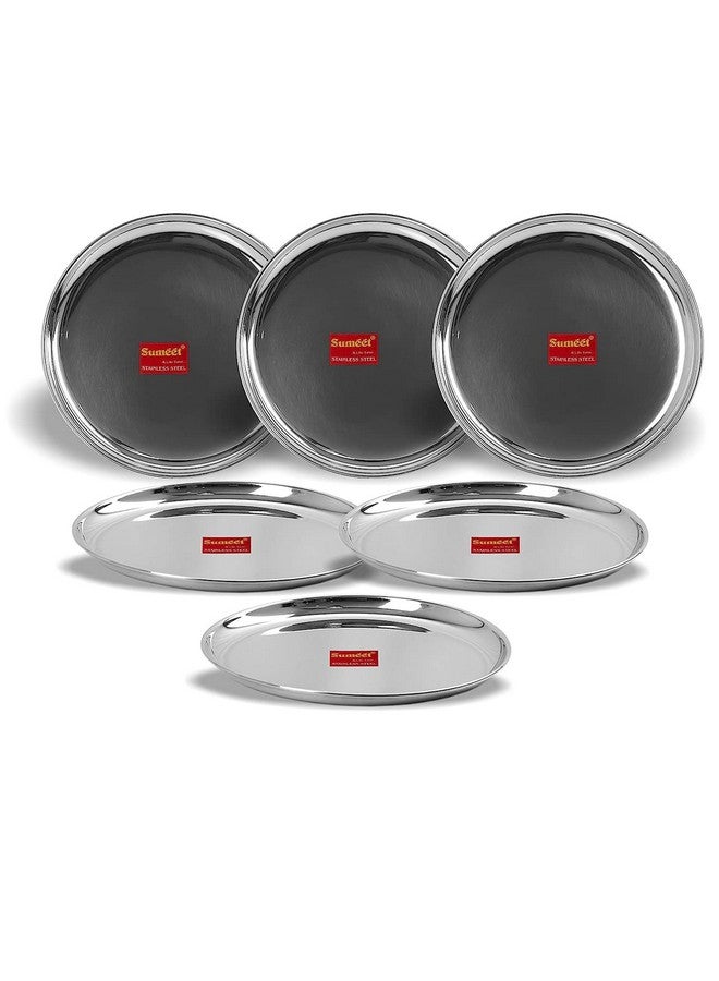 Sumeet Sumeet Stainless Steel Heavy Gauge Shallow Dinner Plates with Mirror Finish 28.3cm Dia - Set of 6pc - Image 1