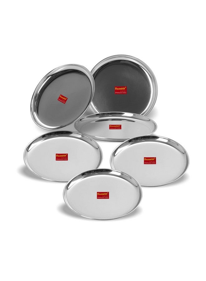 Sumeet Sumeet Stainless Steel Heavy Gauge Shallow Dinner Plates with Mirror Finish 28.3cm Dia - Set of 6pc - Image 5