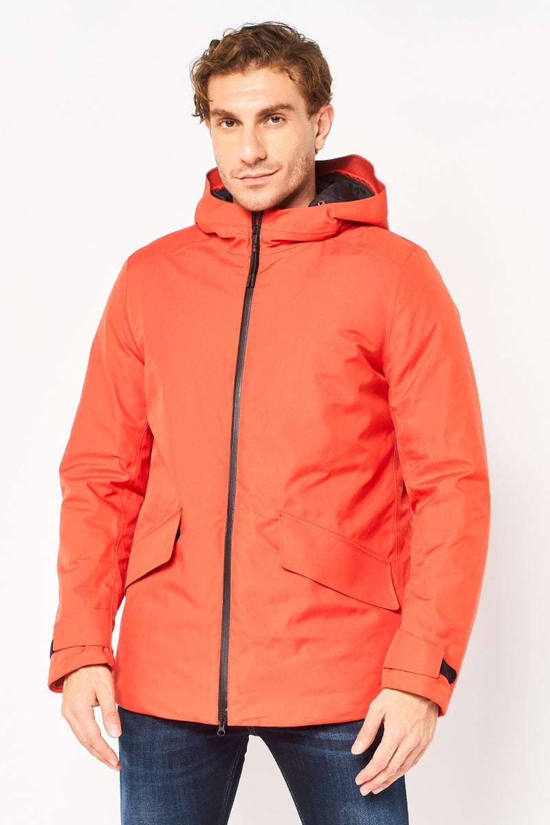 GEOX Men Solid Hooded Jacket, Pumpkin Red - Image 1