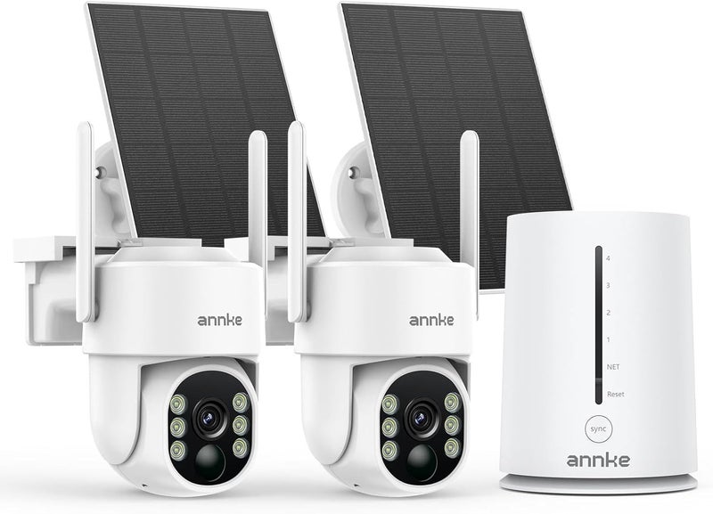 ANNKE 2.5K Wireless Security Camera Outdoor, 5MP 2-Cam Kit Solar Surveillance System, PIR Human Detection, 360° Pan&Tilt, Color Night Vision, 2.4&5G WiFi, Home Hub & 64GB Memory Card, Support Alexa - Image 1
