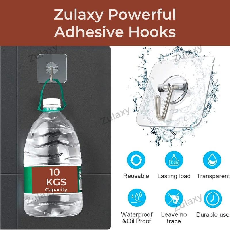 Zulaxy Wall Hanging Hooks for Wall Without Drilling 20 Pack Self Adhesive Hooks for Wall Heavy Duty Strong Nail Free Kitchen Accessories Items Hanging Hook Transparent Stainless Steel - Image 5