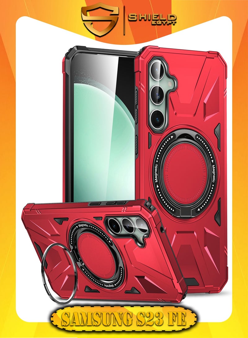 SHIELD EGYPT SHIELD EGYPT For Samsung Galaxy S23 FE Case Mag-Safe Magnetic Shockproof Phone Case with Ring Holder (Red)