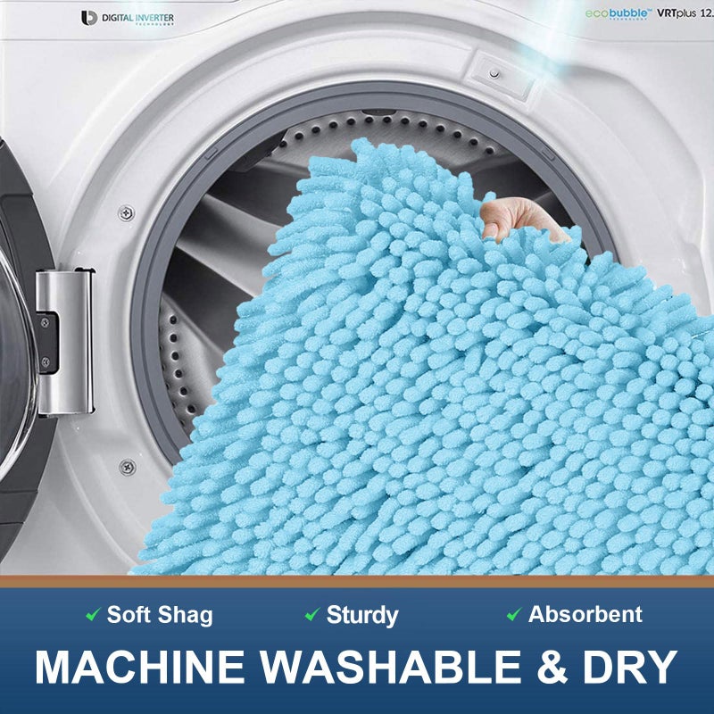 smiry سجادة حمام تشنيل الفاخرة الزائدة ناعمة وامتصاص أشعث السجاد سجاد السجاد قابلة للغسل غير قابلة للانزلاق سجادة الفخمة للاستحمام الحوض وغرفة الاستحمام (30'x20 '' السماء الأزرق) - Image 4