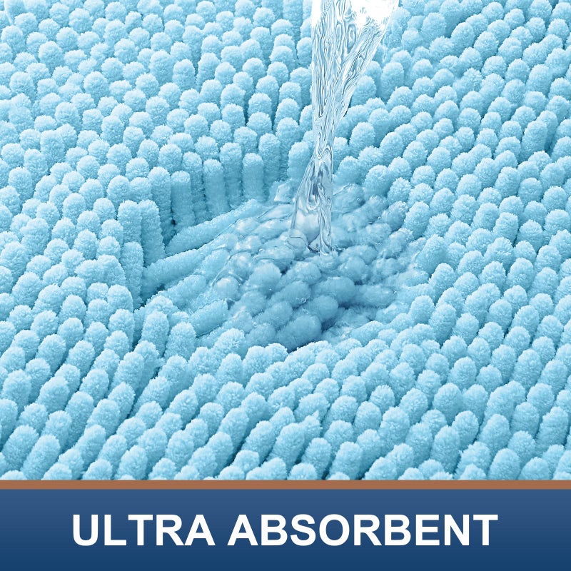 smiry سجادة حمام تشنيل الفاخرة الزائدة ناعمة وامتصاص أشعث السجاد سجاد السجاد قابلة للغسل غير قابلة للانزلاق سجادة الفخمة للاستحمام الحوض وغرفة الاستحمام (30'x20 '' السماء الأزرق) - Image 2