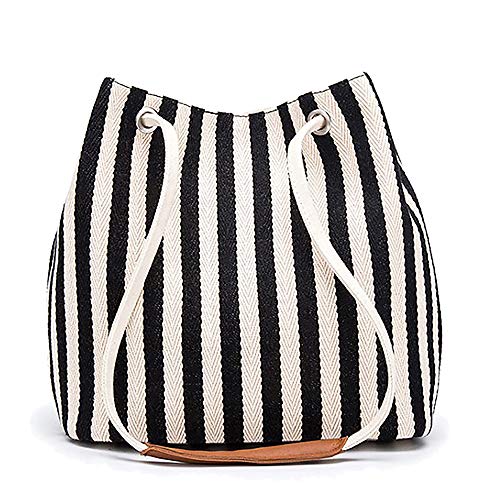 Bydenwely Women's Canvas Summer Tote Bags Medium Shoulder Bag Daily Working Handbag for Holiday Travel Pool (Black) - Image 1