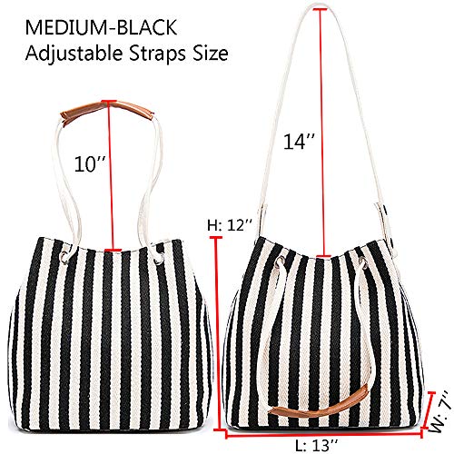 Bydenwely Women's Canvas Summer Tote Bags Medium Shoulder Bag Daily Working Handbag for Holiday Travel Pool (Black) - Image 3